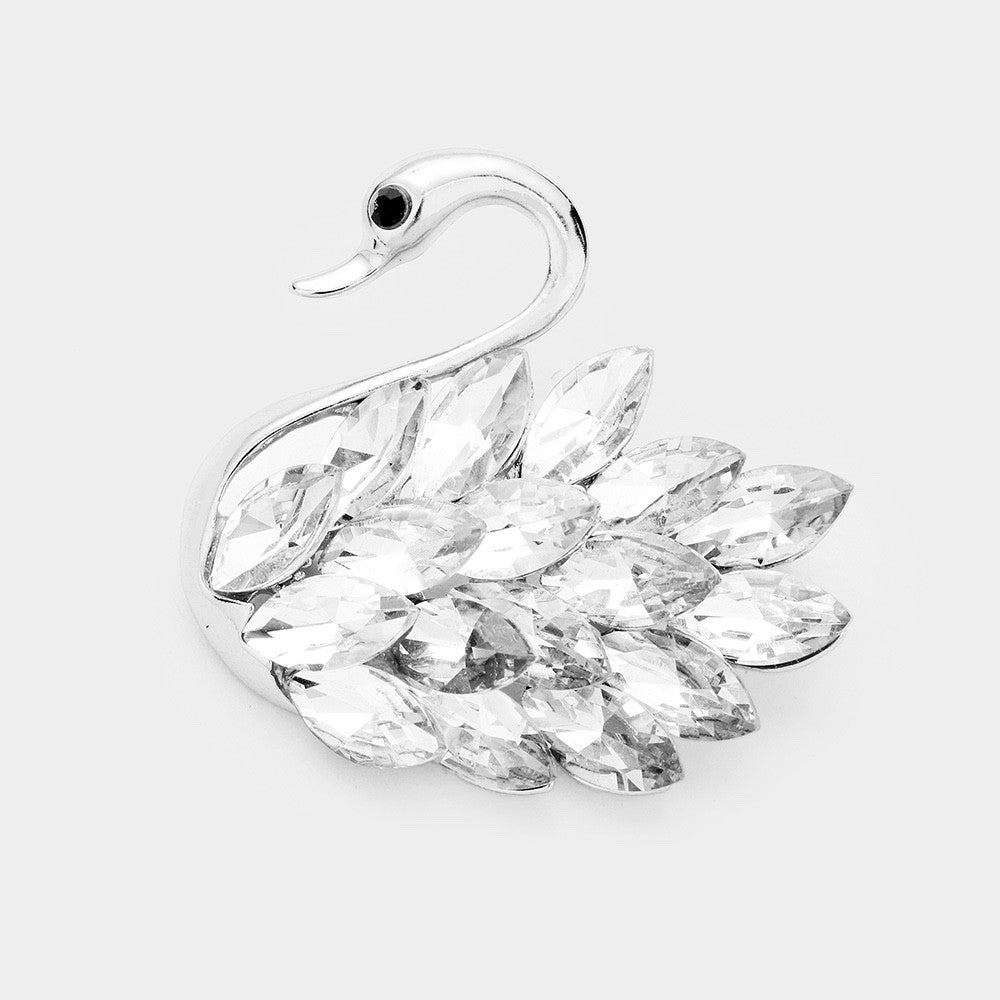 2PCs Crystal Swan Brooch Set Black & Silver Bird Pin Wedding Statement Gift