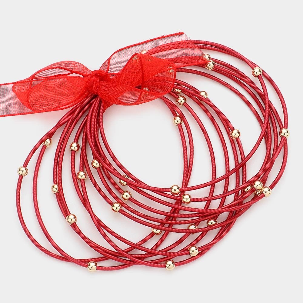 12pc Bold Red Guitar String Bangle Bracelet Set Stackable Jewelry Collection