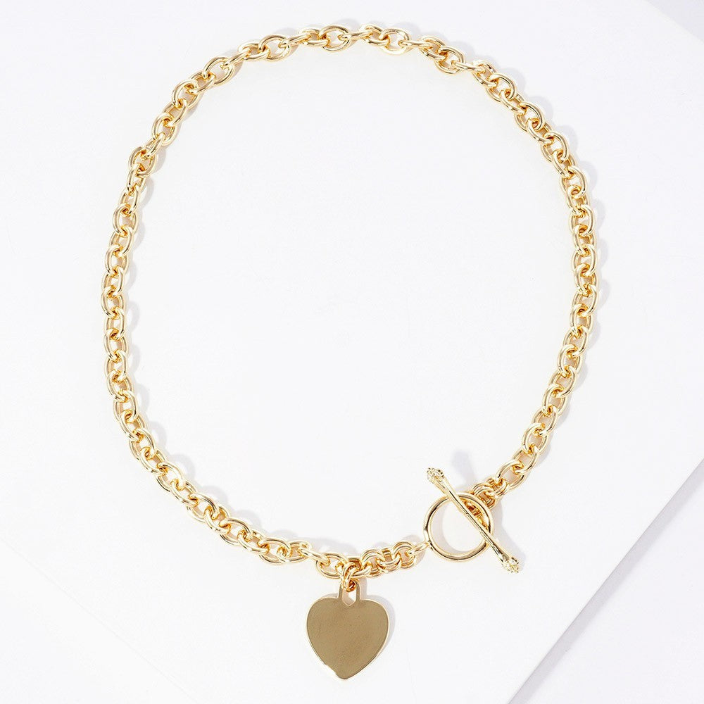 Gold Heart Pendant Toggle Necklace 18" Chunky Link Chain Fashion Jewelry