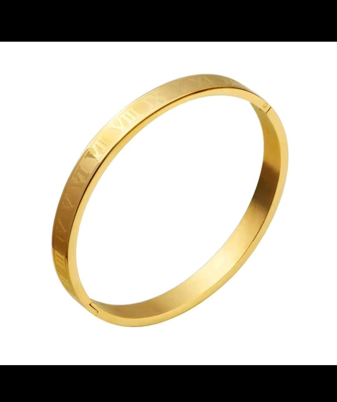 Gold Tone Roman Numeral Bangle Bracelet – Stainless Steel Engraved Cuff Jewelry