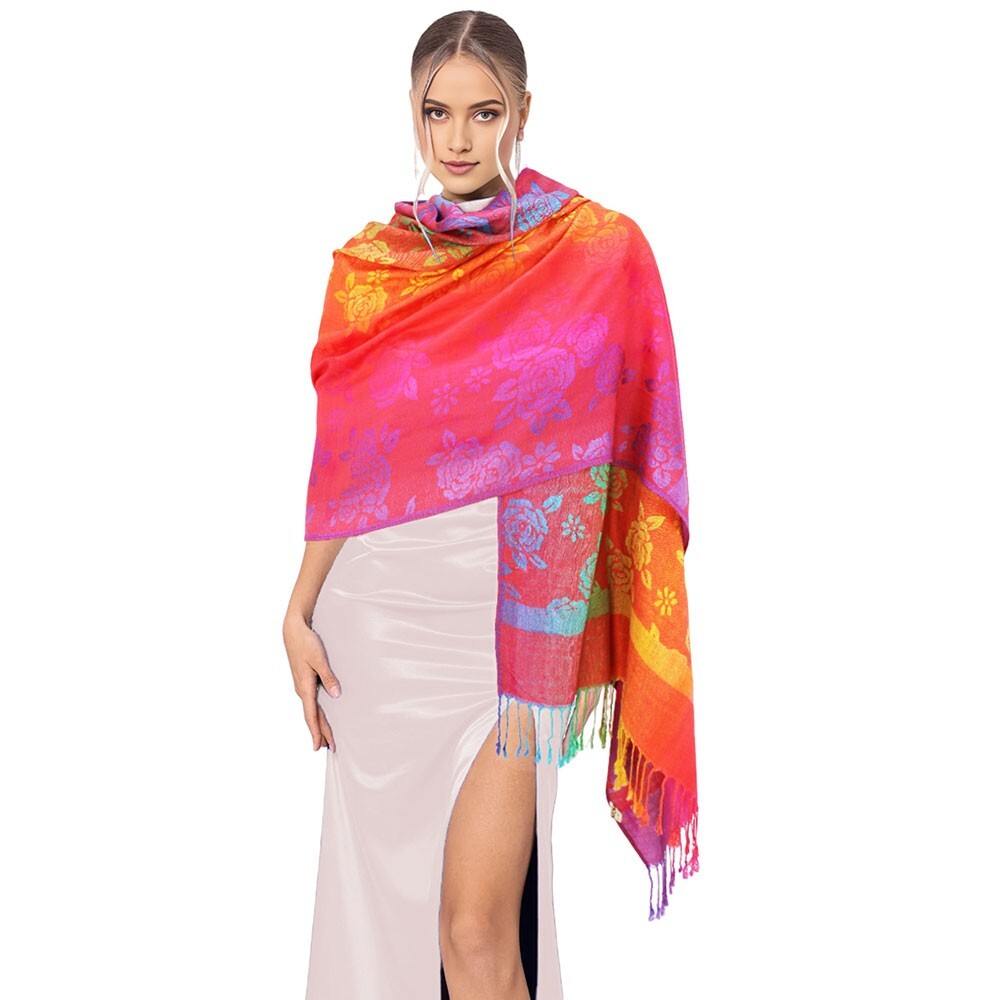 Pashmina Scarf Shawl Wrap Colorful Flower Printed Floral Pattern Scarf Shawl 2pc