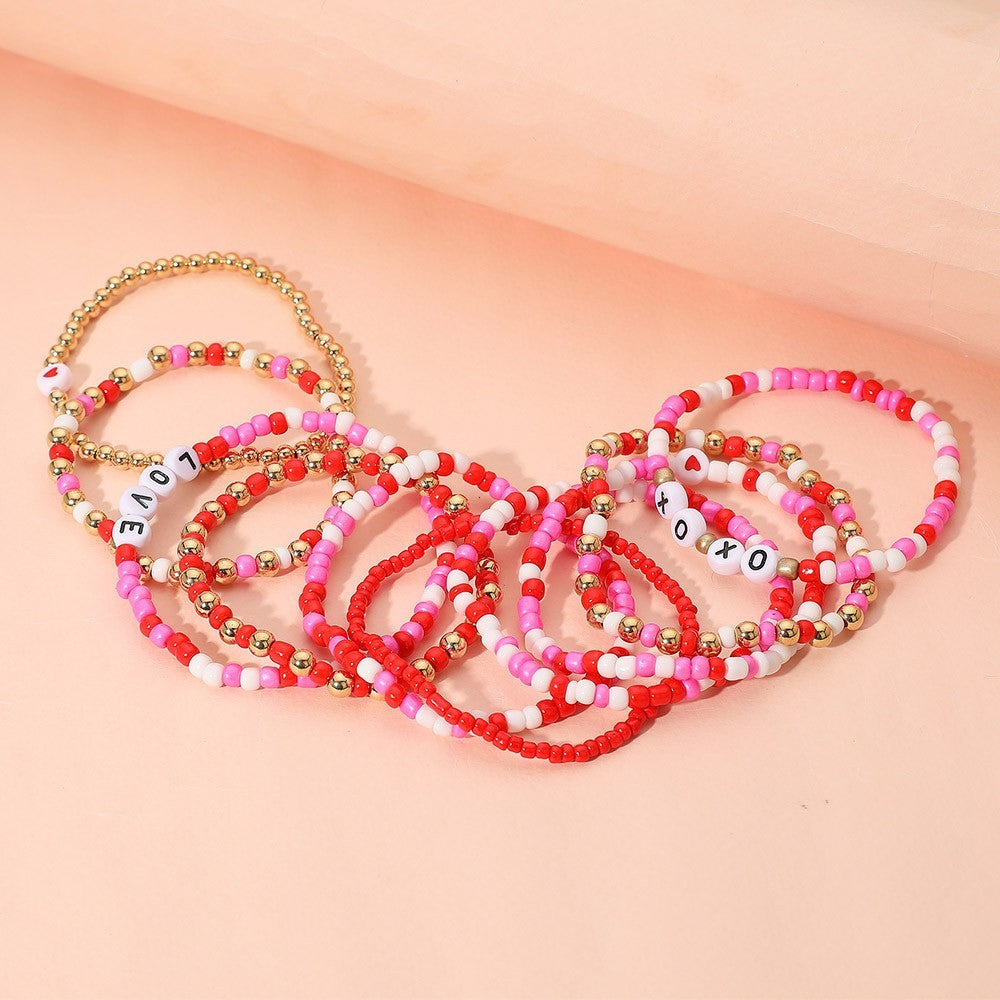 10PCS - XOXO LOVE Message Beaded Stretchable Multi Layered Bracelets for Women