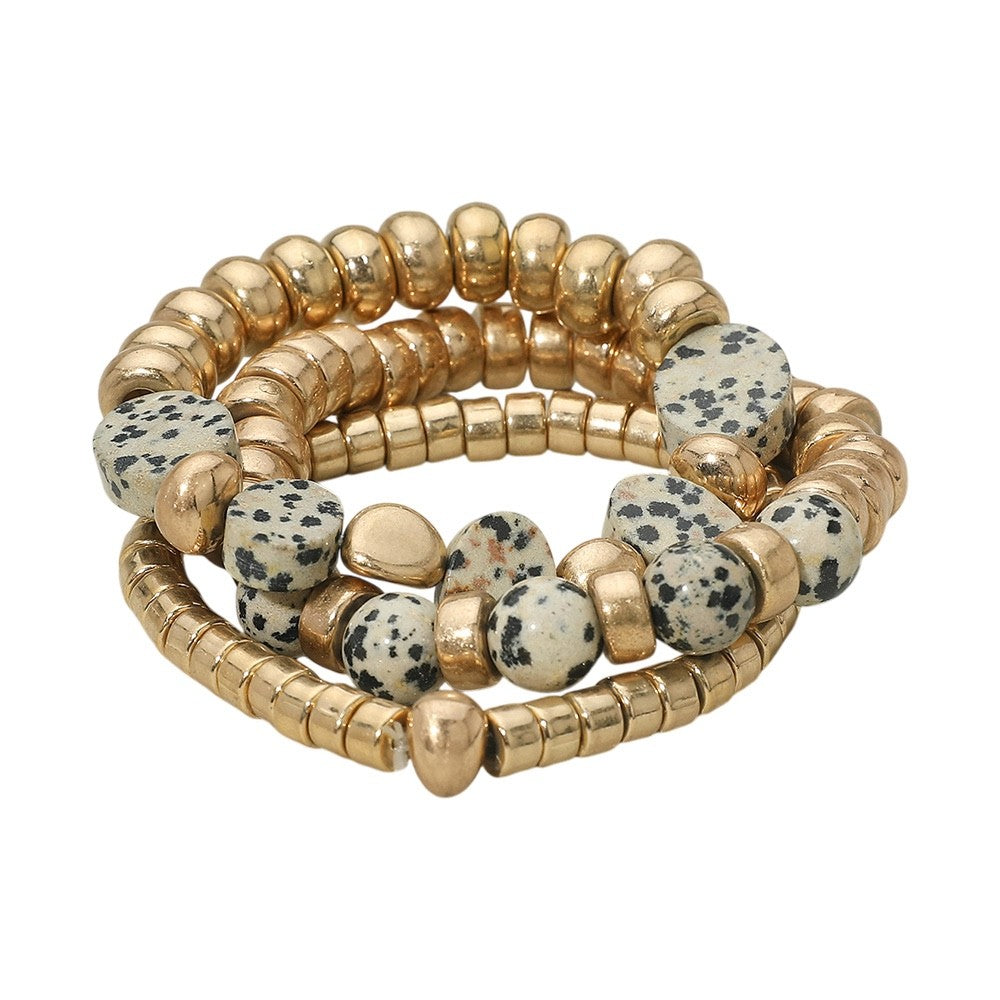 3pcs Gold Tone Hammered Bangle Triple Textured Band Three Piece Jewelry Set