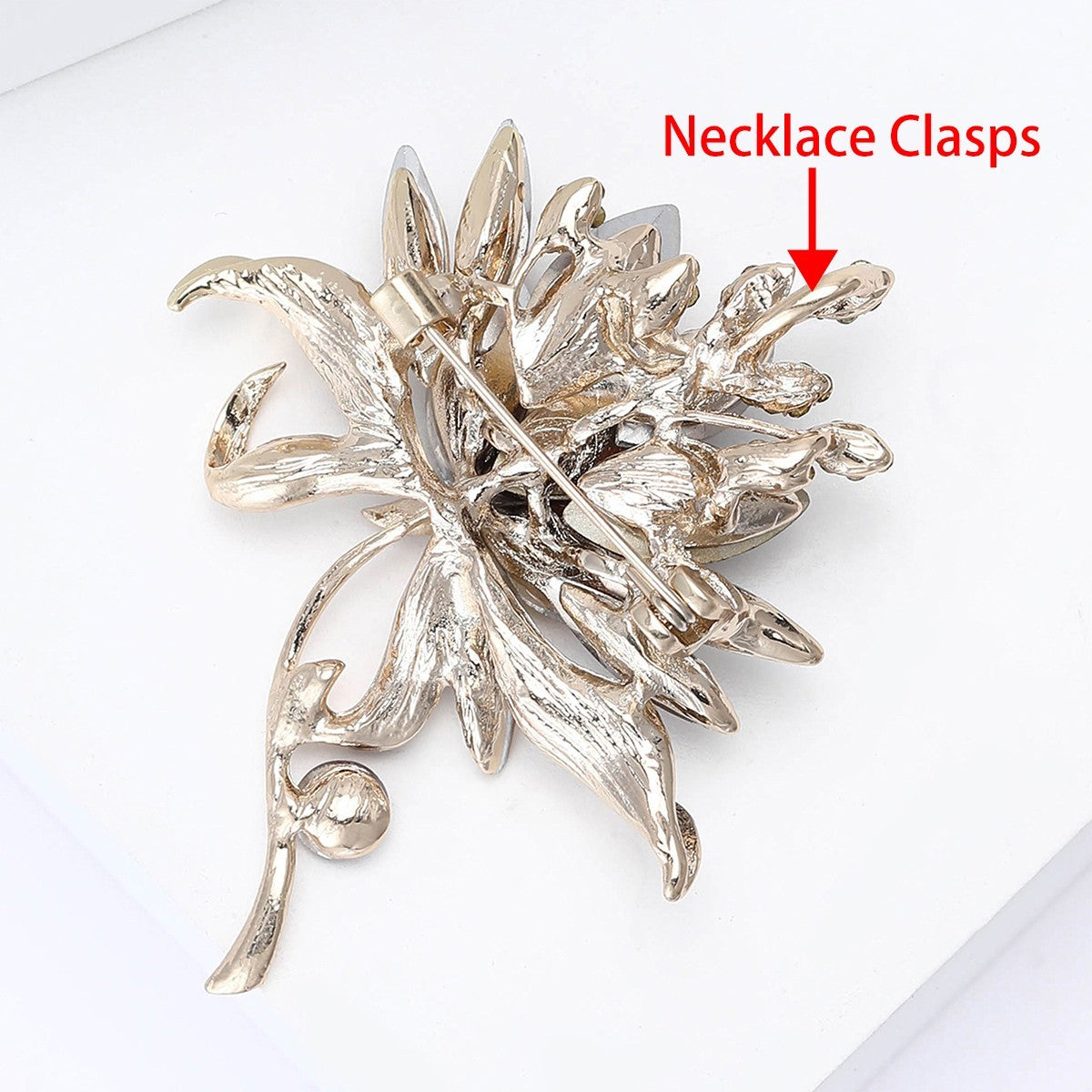 Gold Tone Art Deco Style Multi-Color Crystal Floral Statement Brooch Pin