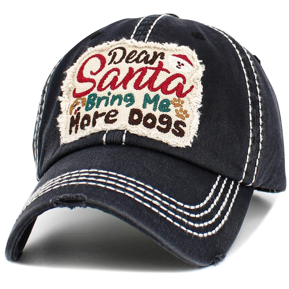 Dear Santa Bring Me More Dogs Vintage Baseball Cap Christmas Hat for Dog Lovers