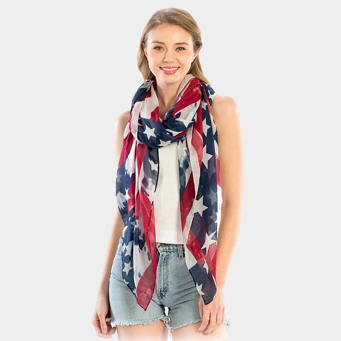 American Flag Oblong Scarf Lightweight Patriotic USA Print Fashion Accessory