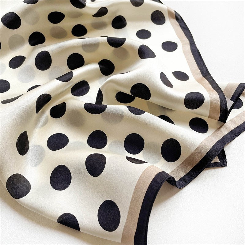 Women's Classic Silk Scarf Black Polka Dot Square Neckerchief Head & Neck Wrap