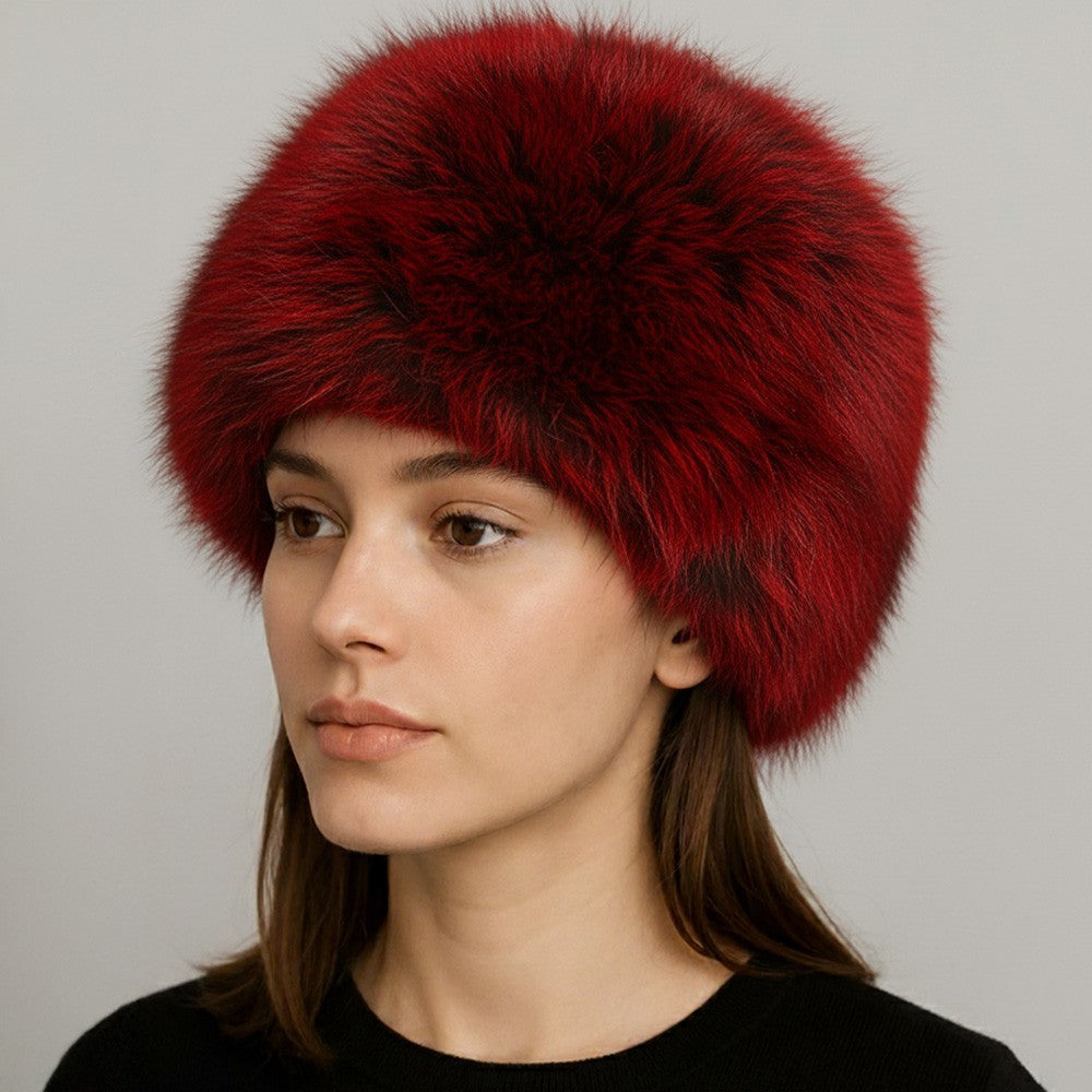 2 Piece Women's Elegant Plush Faux Fur Winter Hat Red One Size 100% Polyester