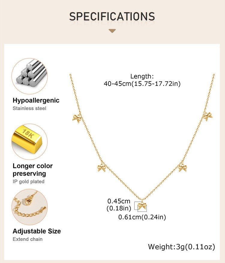 Women’s Bow Charm Necklace Stainless Steel Thin Chain Choker Jewelry Gold Tone
