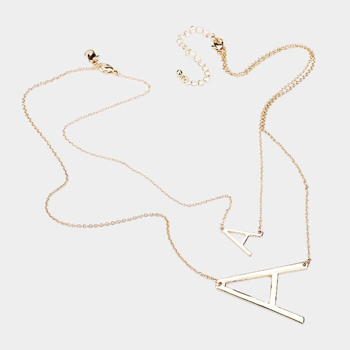 2-Row Layered Monogram Chain Necklace Letter A Pendant Detachable Jewelry