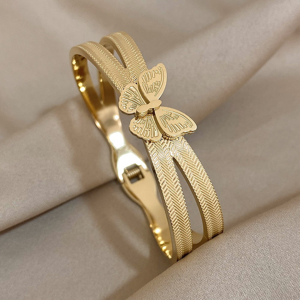 Gold Tone Stainless Steel Butterfly Bracelet for Women Adjustable Dainty Jewelry