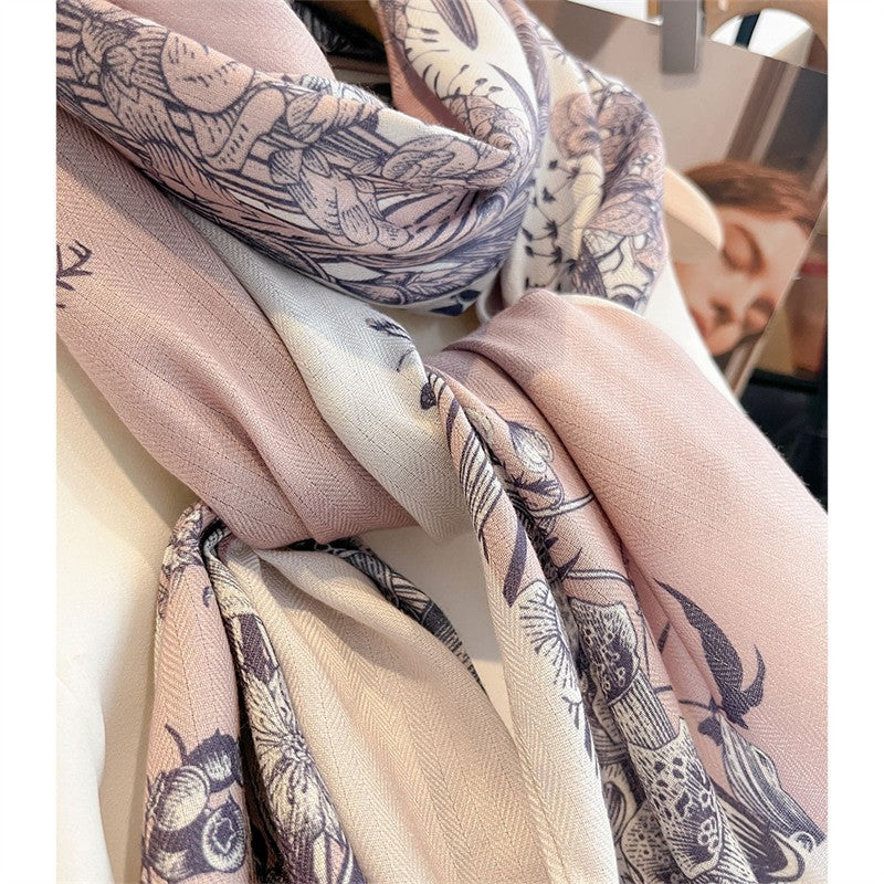 Floral Print Scarf Shawl Pink Blue Botanical Long Wrap Fashion Accessory
