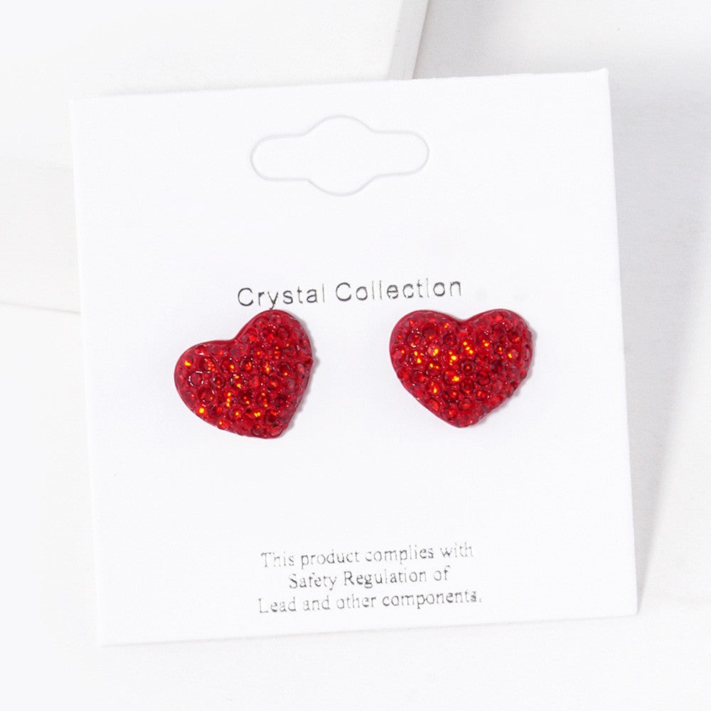2pcs Red Gold Heart Stud Earrings for Women Crystal Sparkle Jewelry
