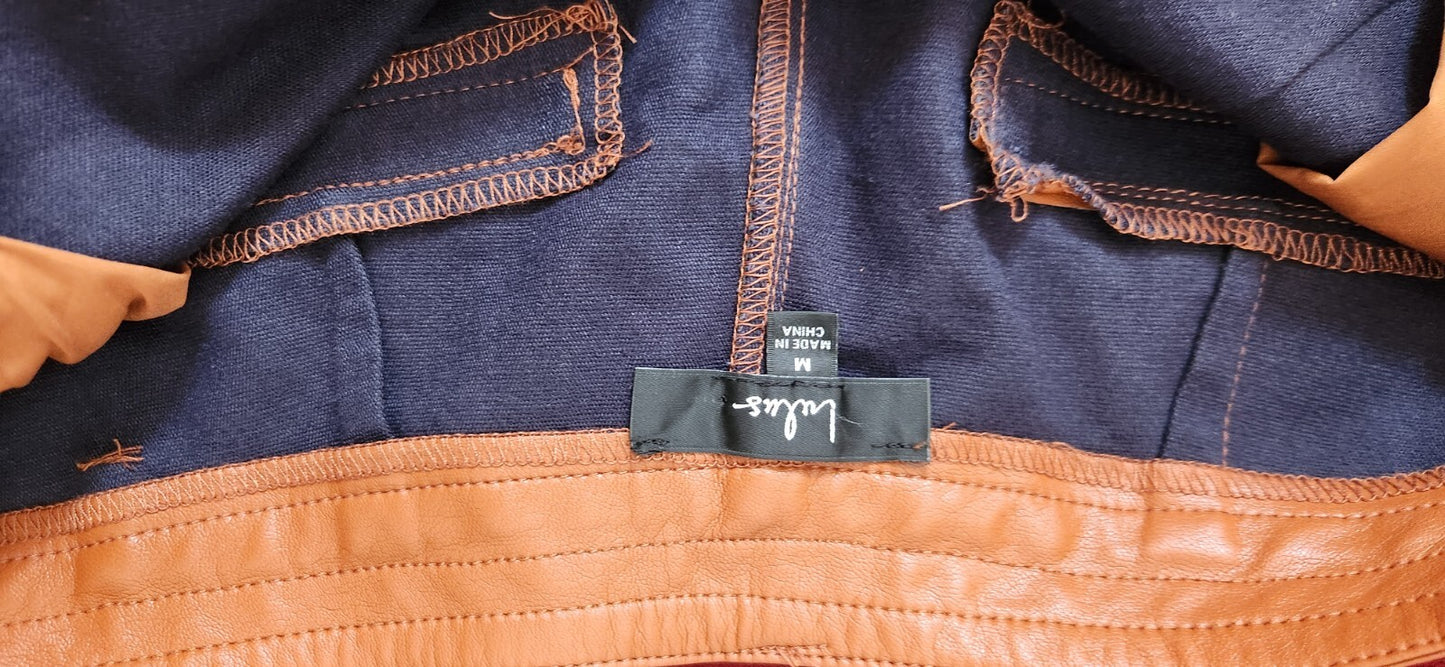 Elevated Option Brown Vegan Leather Straight Leg Pants Zip-Front Medium Lulus