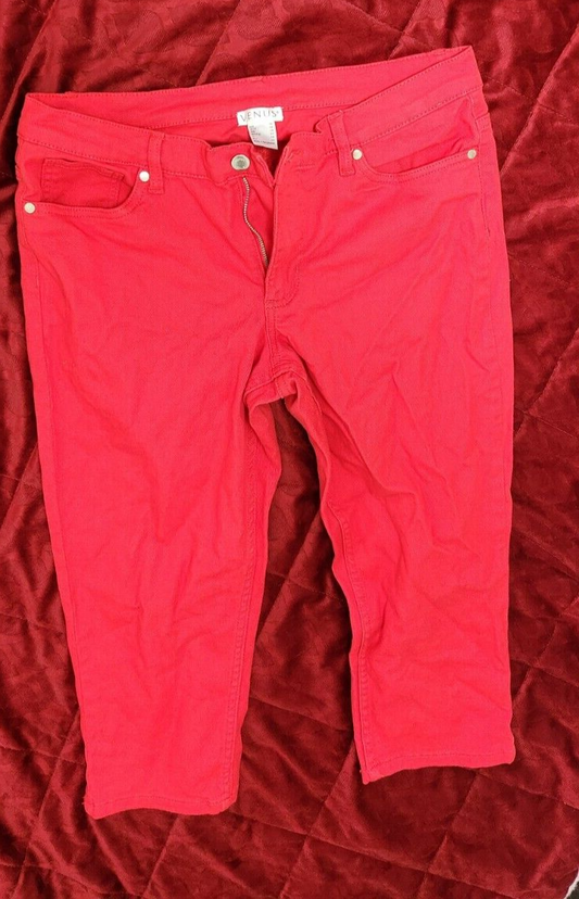 Venus Women's Red Capri Pants Size 10 Comfortable Cropped Bottoms for Ladies