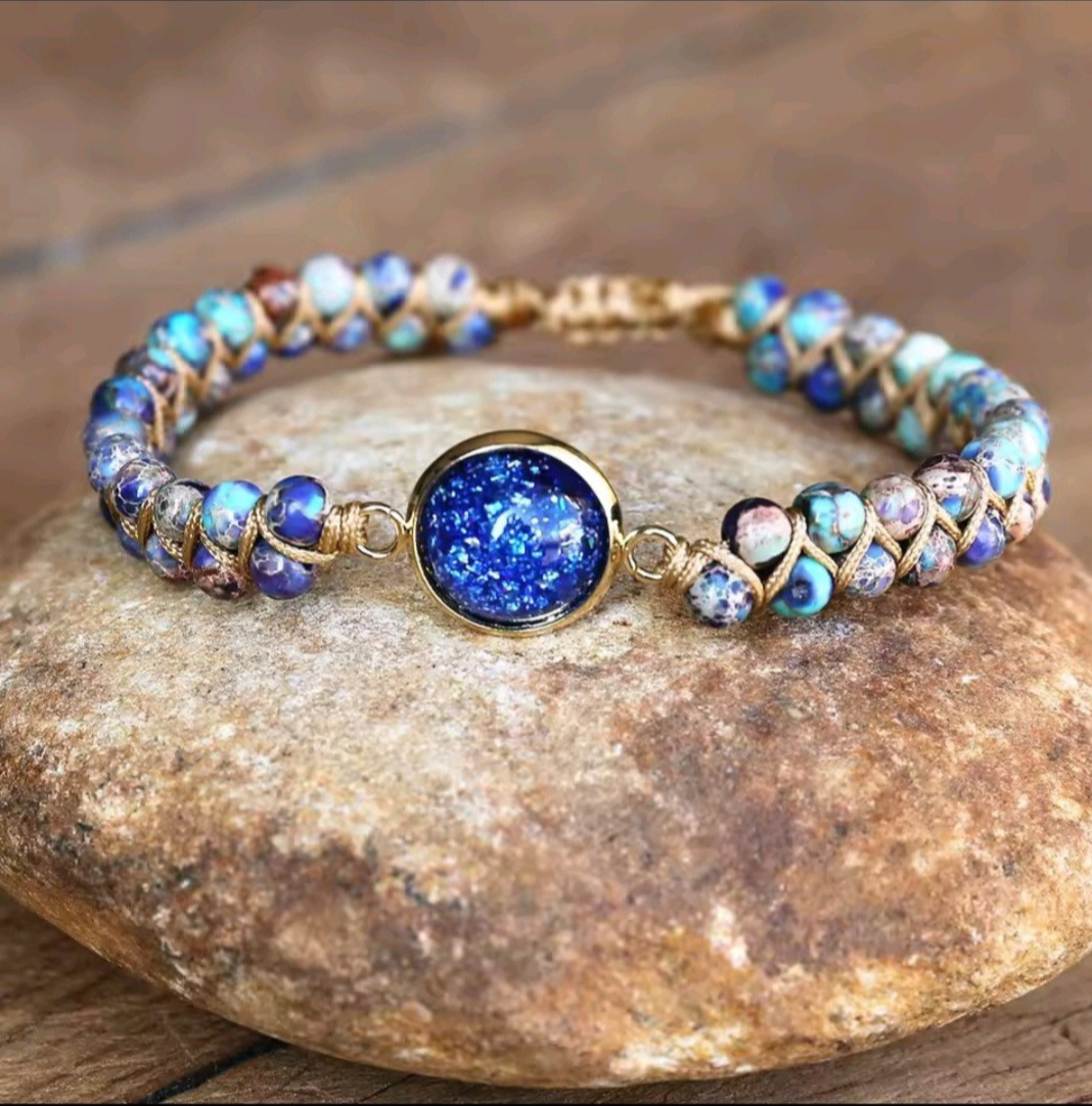 Grounding Braided Bracelet for Meditation with Celestial Blue Stone Center