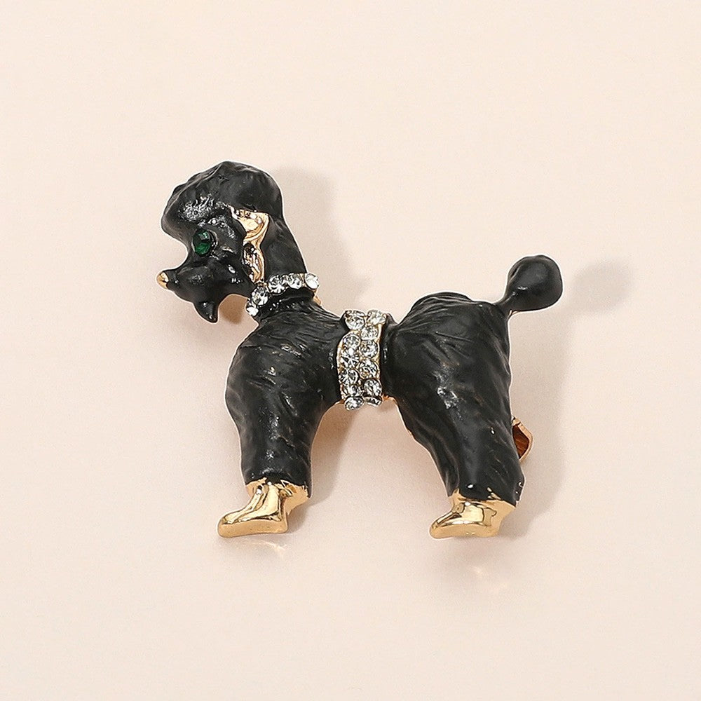 2pcs Poodle Dog Brooch Set Black and White Enamel Crystal Animal Puppy