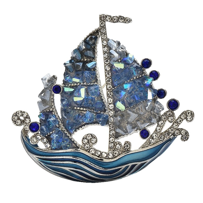 Blue Crystal Sailboat Brooch Enamel Nautical Ship Pin Marine Jewelry Gift