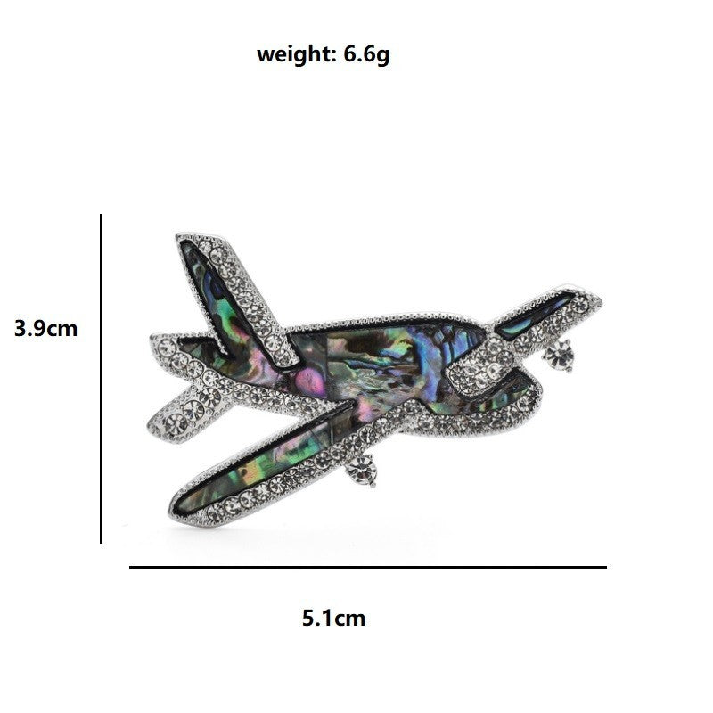 2pcs Airplane Brooch Set Abalone Mother of Pearl Rhinestone Aviation Pilot Pins