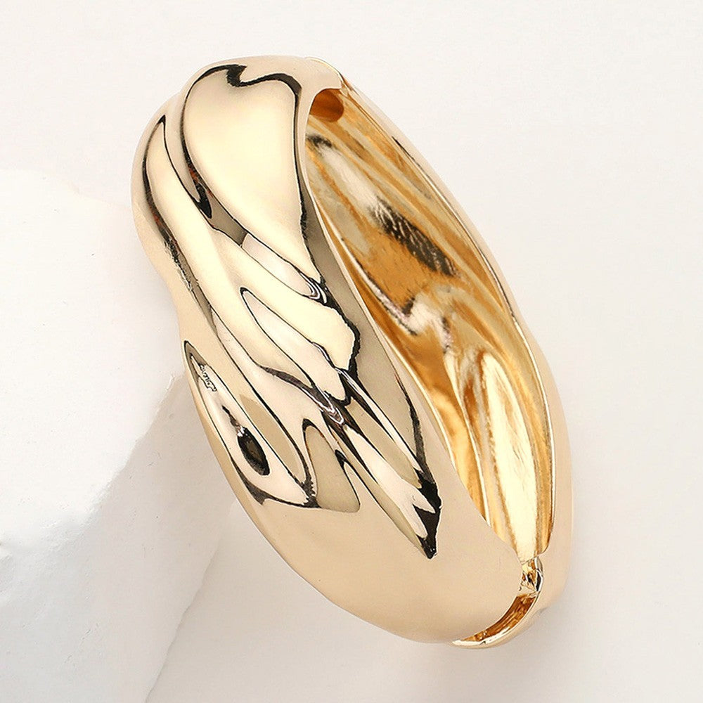 Wavy Metal Hinged Bangle Bracelet Gold Tone Statement Fashion Jewelry