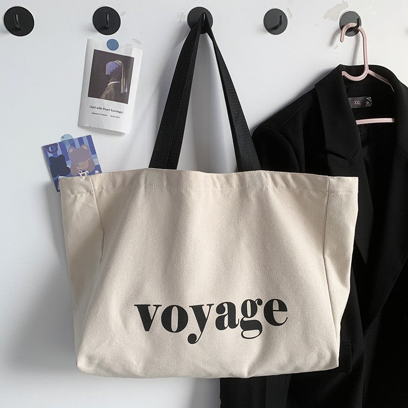 Letter Voyage Canvas Tote Bag Large Shoulder Bag for Women Travel Shopping Bags