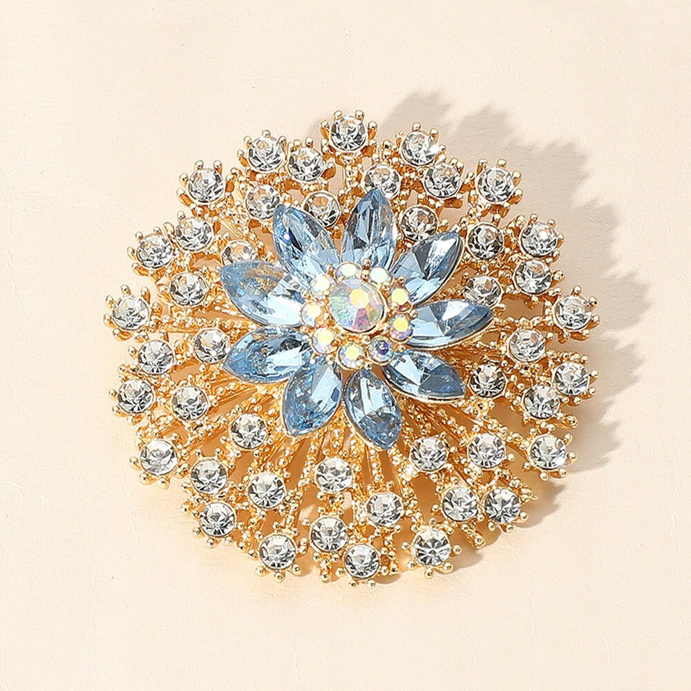 Stone Embellished Flower Brooch Pin Elegant Crystal Floral Lapel for Women