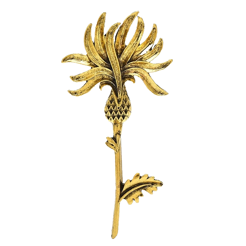 2pc Vintage Style Scottish Thistle Brooches - Gold & Silver Tone Floral Pin Set