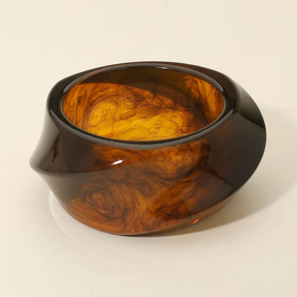 Vintage Amber Tortoise Shell Resin Chunky Bangle Bracelet Statement Jewelry