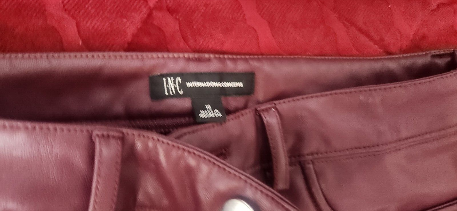 INC Women's Faux-Leather Skinny Pants for Women Trousers Size 10 