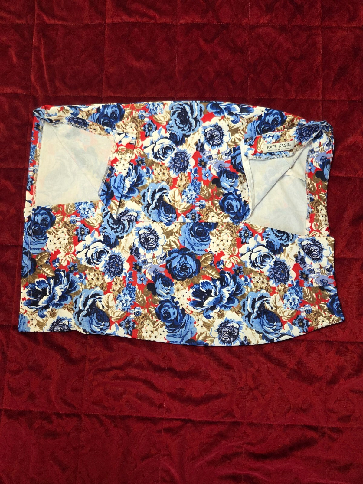 Kate Kasin Womens Knee Length Pencil Skirts Floral Print High Waist Stretchy M