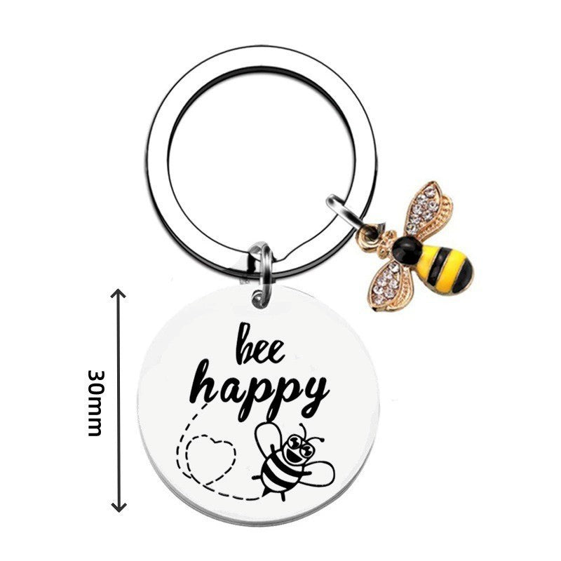 3PCS "Bee Happy" Keychain Gift Set with Bee Charm & Rhinestones