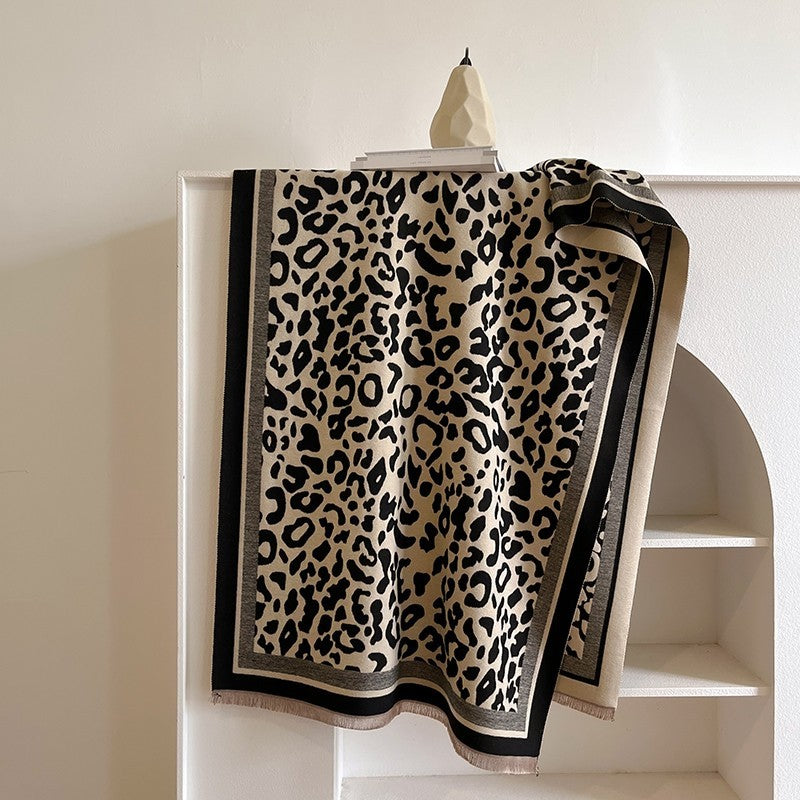 Leopard Print Shawl Wrap  for Women Large Blanket Poncho Cape Fall Winter Wraps