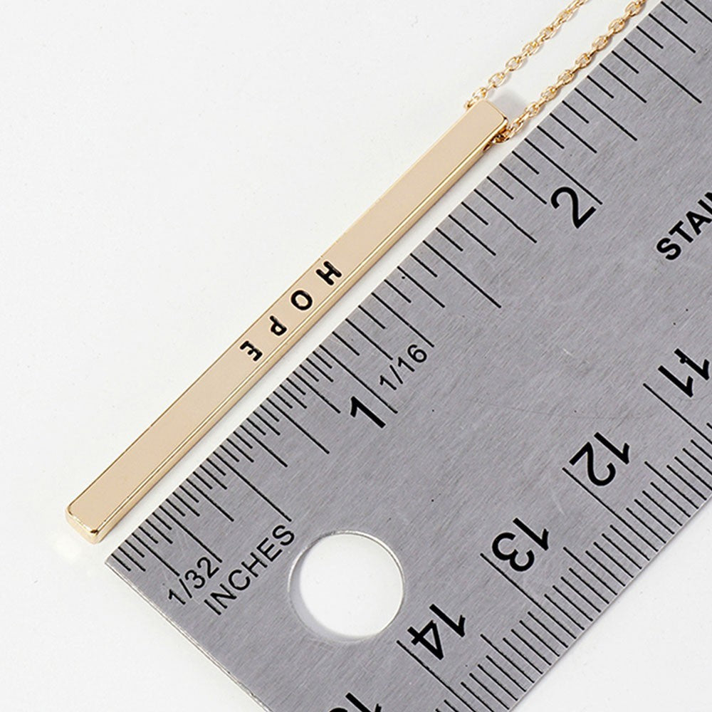 Gold HOPE Engraved Vertical Bar Necklace Dainty Brass Pendant Adjustable 21.5"