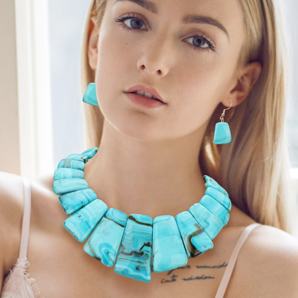 Bold Geometric Celluloid Acetate Beaded Bib Statement Necklace for Women
