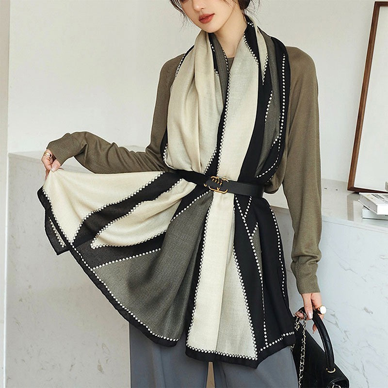 Geometric Colorblock Shawl Wrap Scarf Cotton Viscose Blend