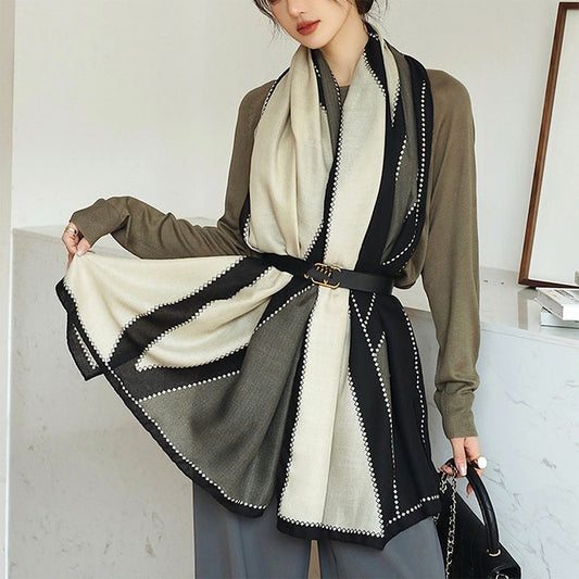 Geometric Colorblock Shawl Wrap Scarf Cotton Viscose Blend