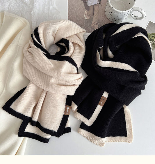 2-Pack! Reversible Chunky Knit Scarf Set  Black & Cream Wraps and Scarves Unisex