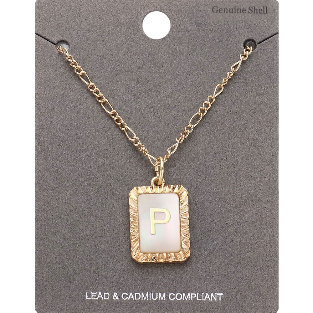 Gold Figaro Chain Initial Necklace - Iridescent Genuine Shell Letter Pendant