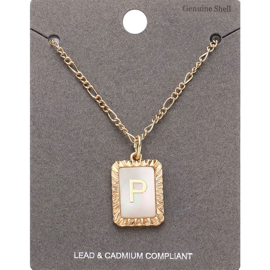 Gold Figaro Chain Initial Necklace - Iridescent Genuine Shell Letter Pendant