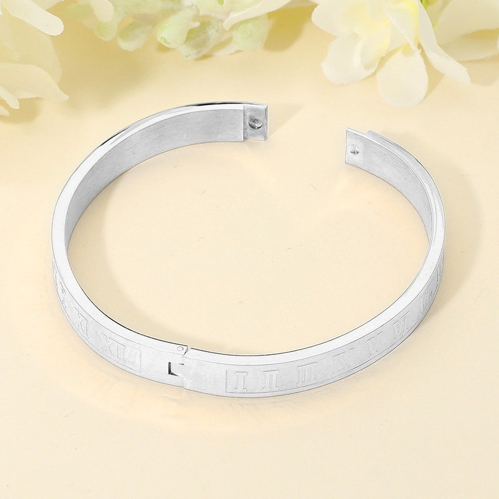 2PC Stainless Steel Roman Numeral Bangle Bracelet Set Men Women Jewelry Gifts