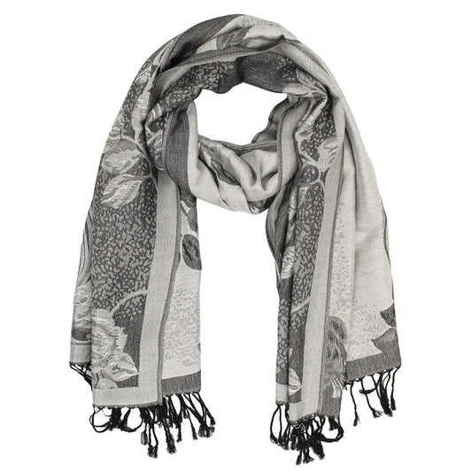 Gray Pashmina Scarf Shawl Wrap Colorful Flower Printed Floral Pattern Scarf