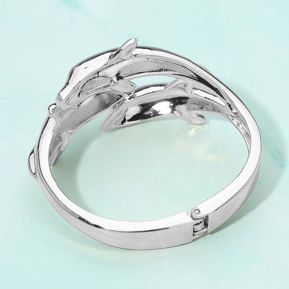 Silver Dolphin Triple Hinged Bangle Bracelet High Polish Nautical Beach Jewelry