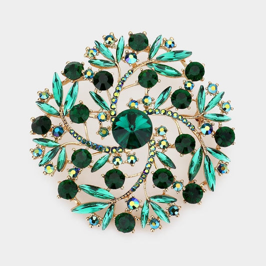 2pcs Crystal Flower Wreath Brooch Set Pink Green Floral Pin Vintage Wedding Gift