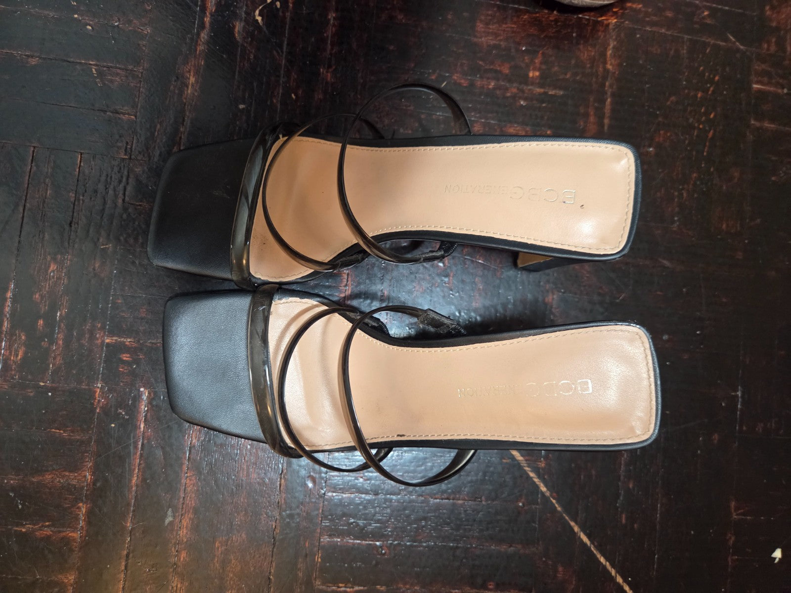 Women’s Black Strappy Sandals Size 6.5 Thin Block Heel 2.5 Inch Open Toe Shoes