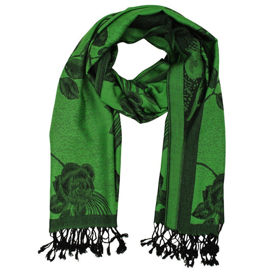 Reversible Rose Floral Pashmina Scarf Shawl Wrap Lightweight Green