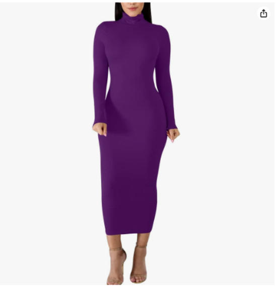 Women’s Long Sleeve Turtleneck Bodycon Pencil Dress Sexy Slim Fit Party Dresses