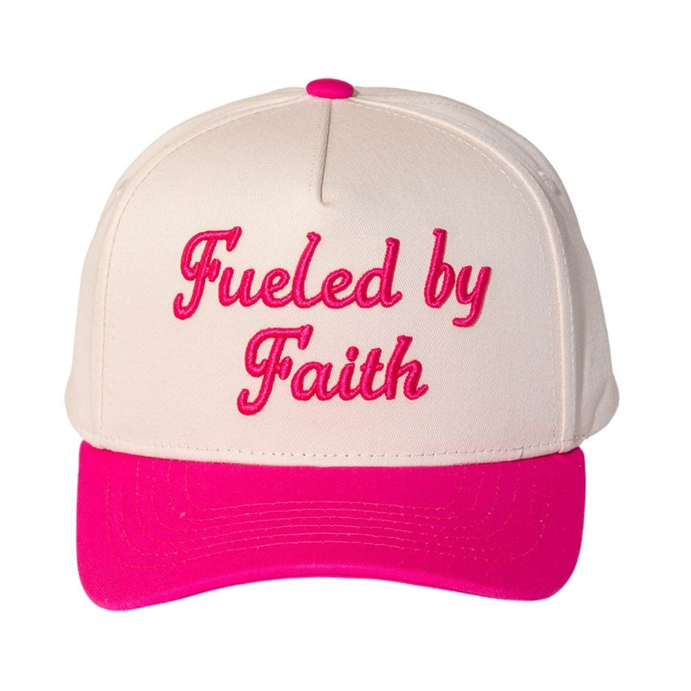 Fueled by Faith Pink and Cream Embroidered Trucker Hat Two Tone Baseball Cap