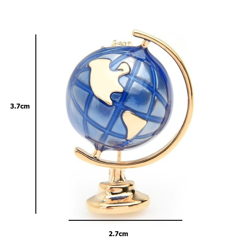 Blue Enamel Earth Globe Brooch Pin Gold Tone World Map Travel Jewelry Gift