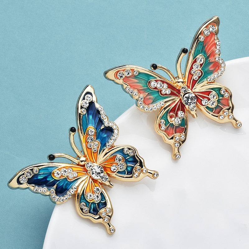 2-Piece Colorful Enamel Rhinestone Butterfly Brooch Set Women Girls Jewelry Pins
