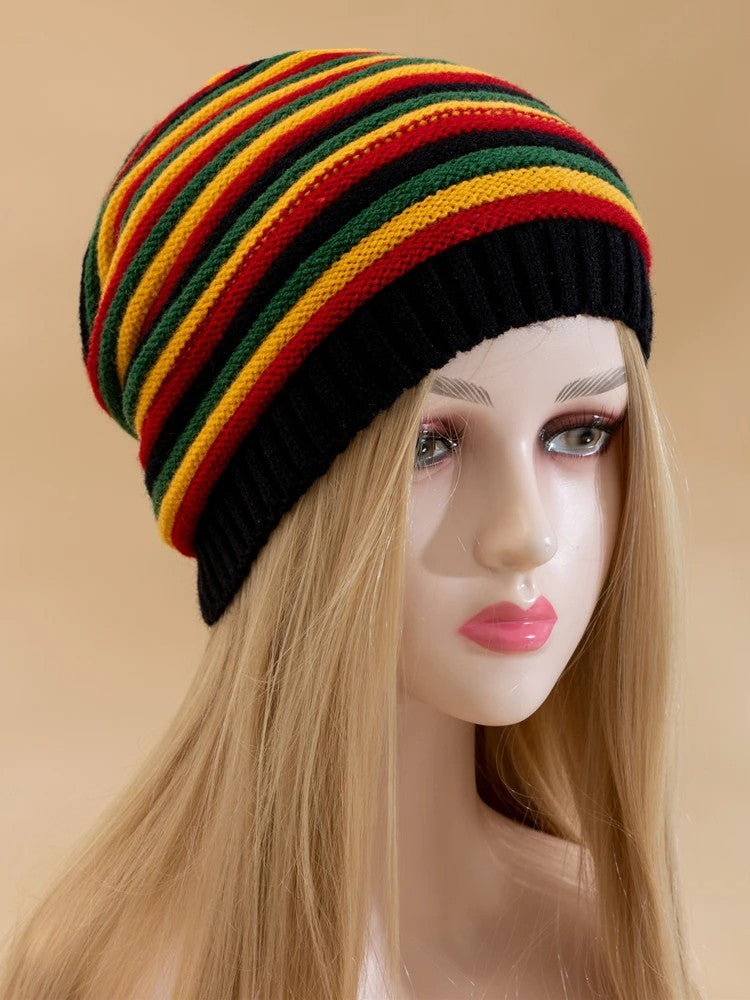 Rasta Stripe Slouchy Beanie Winter Tam Hat Reggae Hippie Knit Cap